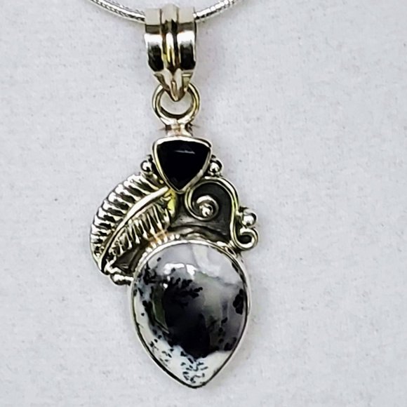 The Girl With Kaleidoscope Eyes Jewelry - Merlinite Dendritic Opal Pendent